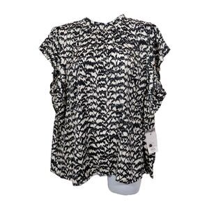 Nine West Women's Mock Neck Cap Sleeve Black White Abstract Print Top XXL